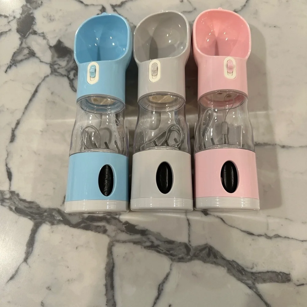 4 in 1 Portable Dog Water,Food Bottle with poop bags and shovel/scooper